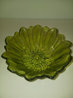  Round Bowl Lily Pons Green by INDIANA GLASS Sunflower,VINTAGE, 7'' EUC 