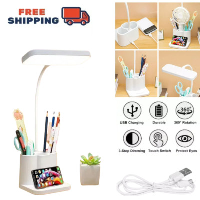 Dimmable LED Desk Light Touch Sensor Table Bedside Reading Lamp USB~Rechargeable