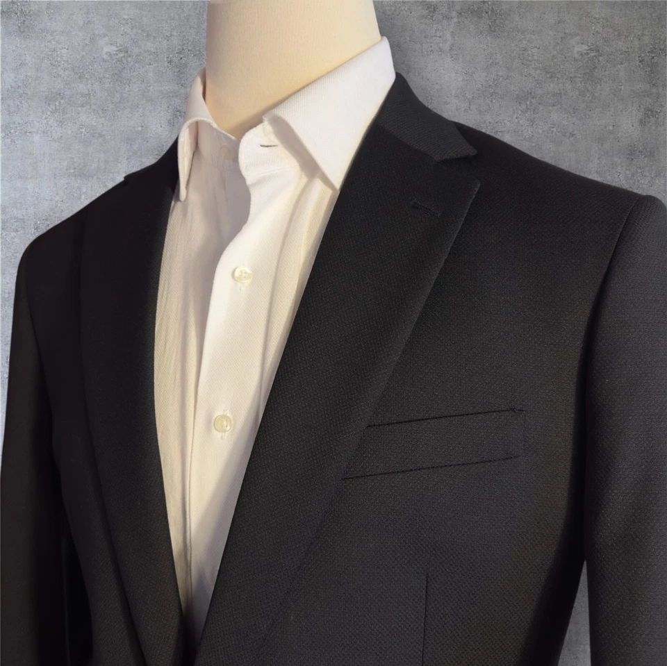 PRONTO UOMO Hombres Blazer Abrigo Deportivo Chaqueta de Dos Botones 44L Negro Strech LANA Foto 3 de 4