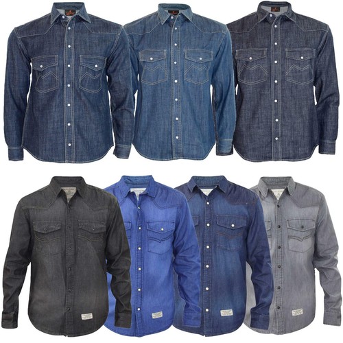 Men Jacksouth Denim Shirt Long Sleeve Cotton Stud Button Casual Shirts