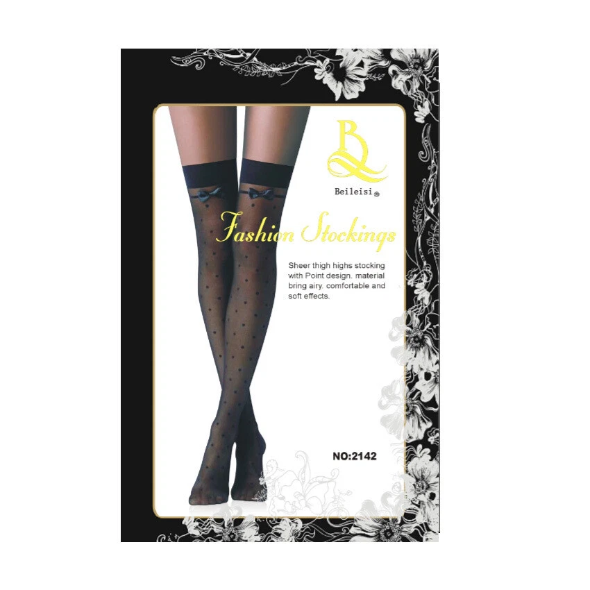 Meias de renda transparente bordadas em arco anti-corrida | 70cm altura da coxa de nylon - Imagem 2 de 4