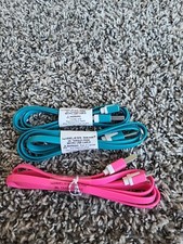 Wireless Gear 3 ft. tangle free micro USB cable. Set Of 3. Colors Pink And Aqua