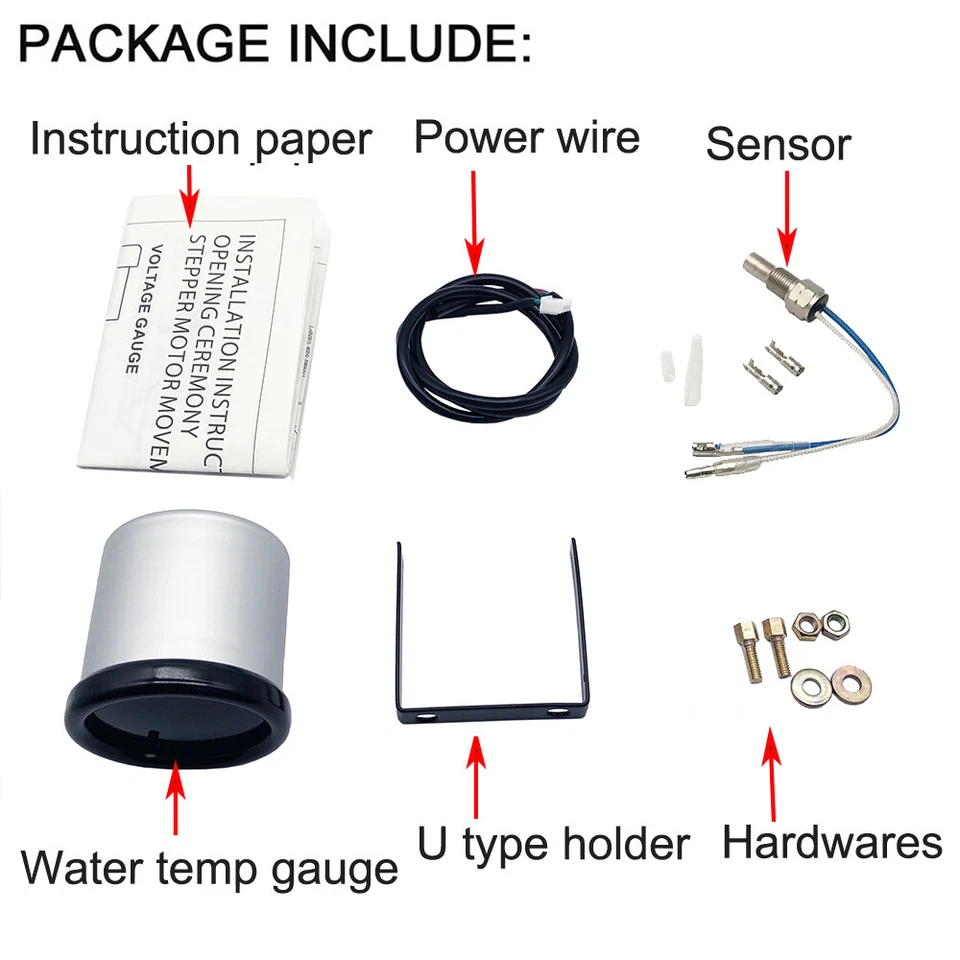 Water Temp Gauge Meter 2"-1/16" 52mm 7 Color Tinted 100-300℉ W/1/8 NPT Sensor - Image 3 of 4