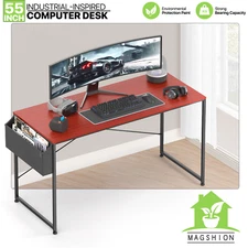 Teak Wood 55" Office Computer Desk Workstation Home Student Table w/Storage Bag