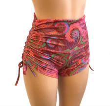 Hot Yoga Shorts Red Paisley Floral Low MId High Rise Swim SXYfitness Made in USA