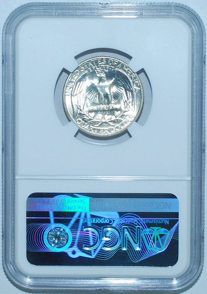 1943 S NGC MS66 CAC FS-501 Trumpet Tail S Washington Quarter - Image 2 of 3