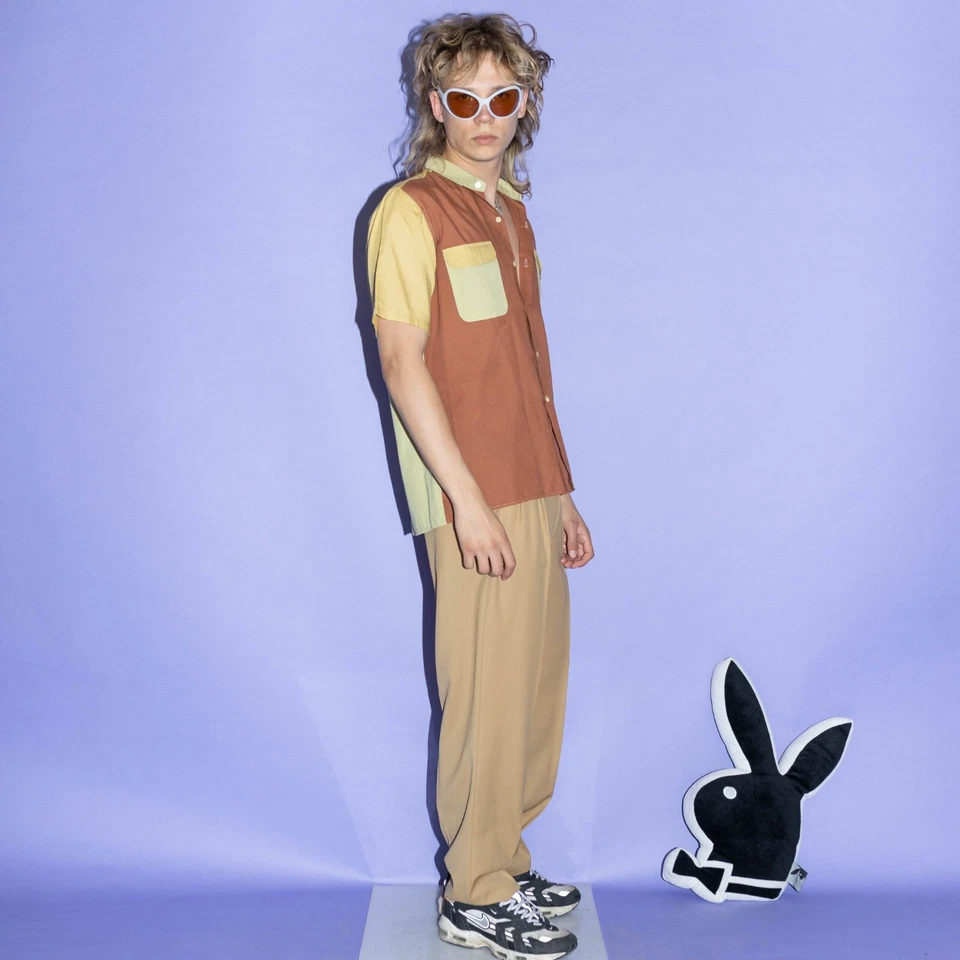 Vintage Y2K colorblock chill button down in muted tones - Image 4 of 4