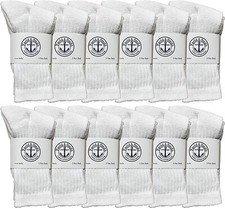 24 PK of Yacht  Smith Kids Premium Cotton Crew Socks White Size 4-6 Boys