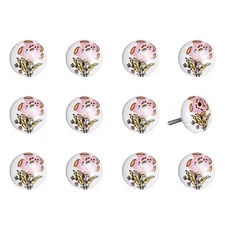 Floral White And Pink Set Of 12 Knobs