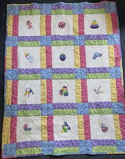 Handmade Baby Crib Quilt Machine Embroidered Micro Quilting 38 X 48
