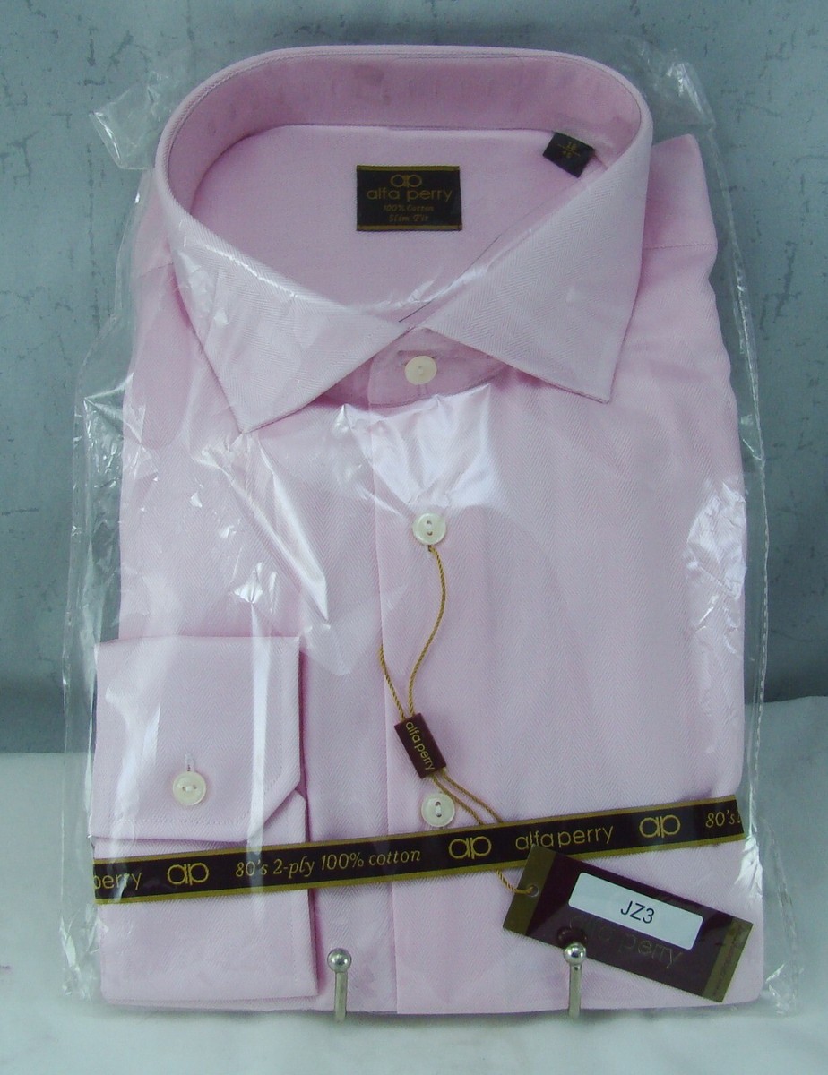 Alpha Perry 100% Cotton JZ3 Pink Herringbone 18, 45 Slim Fit Dress
