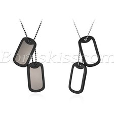 Men's Military Army 2 Dog Tags Plain Pendant Necklace Ball Chain Free Engraving