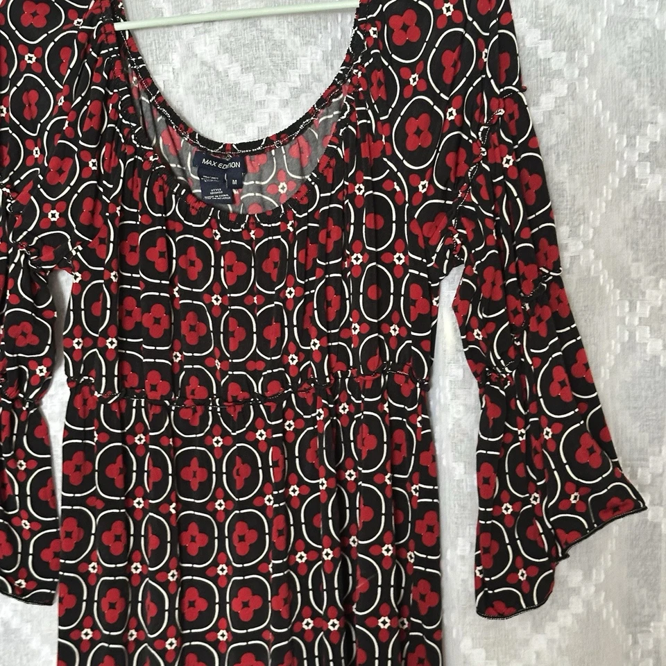 Max Edition Knit Dress Womens Medium Y2K Holiday Red Retro Babydoll Boho Office - Image 3 of 4