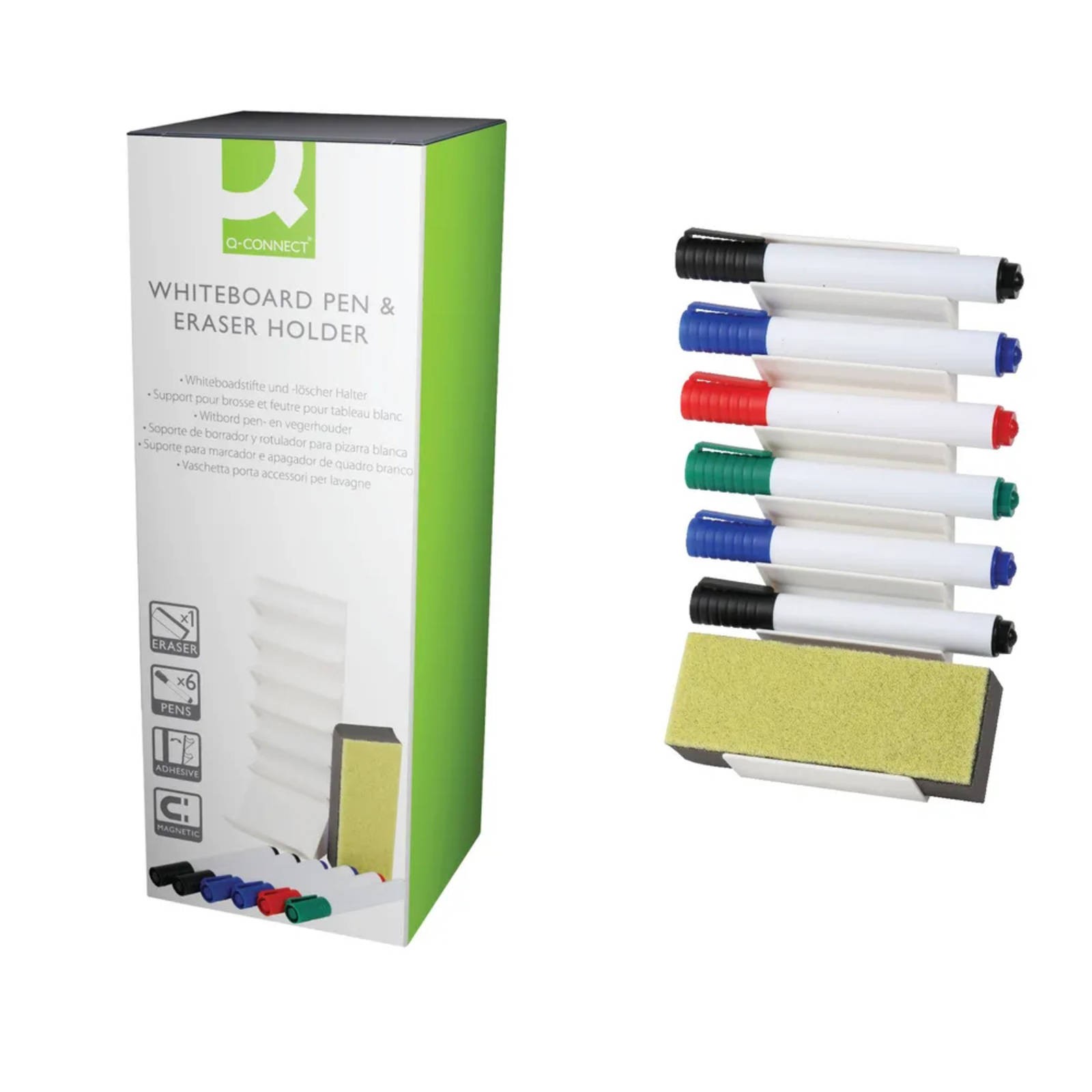 Q-Connect Whiteboard Pen and Eraser Holder With 6 Drywipe Markers KF17443