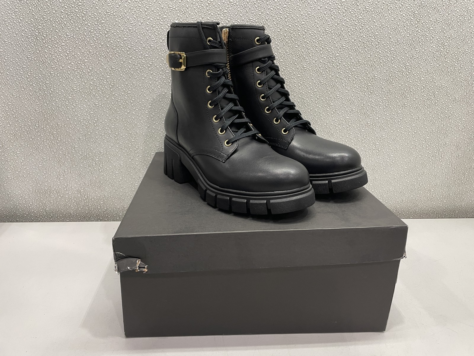 Thursday Boots Coda High Heel Zip-Up Leather Boot Women's US 8.5, Black & Gold