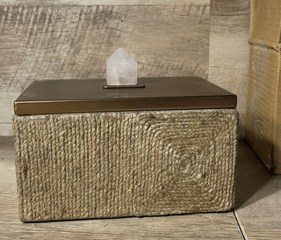 Natural Rope Box Copper Lid Quartz Handle 7.5  L