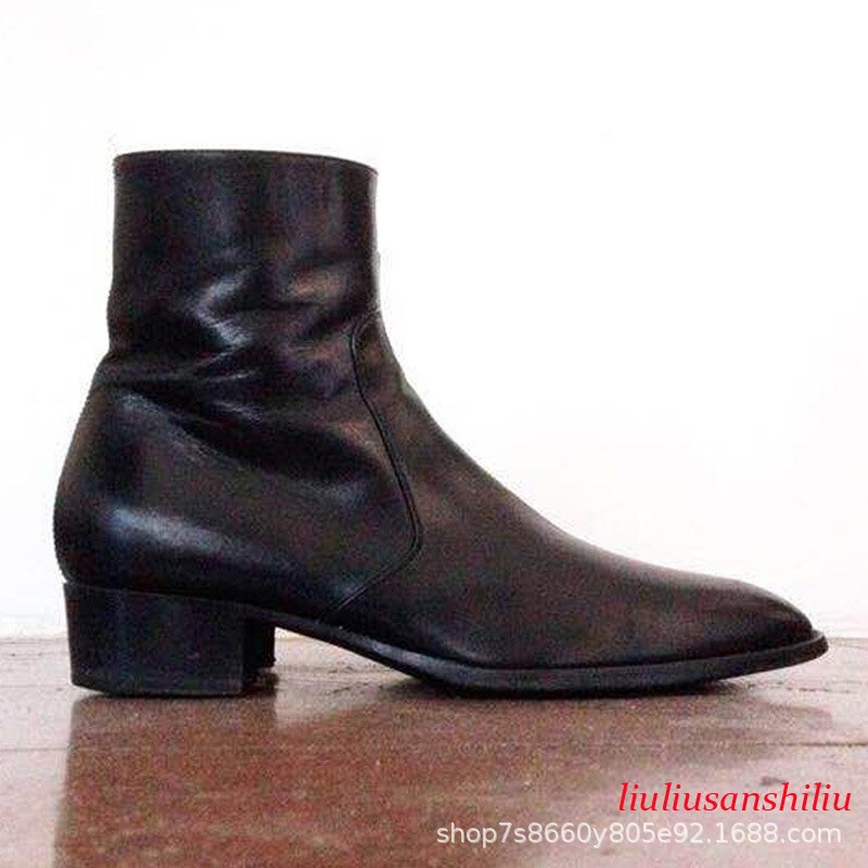 Runway British Mens Pointed Toe Ankle Chelsea Boots Real Leather Heel Formal Zip