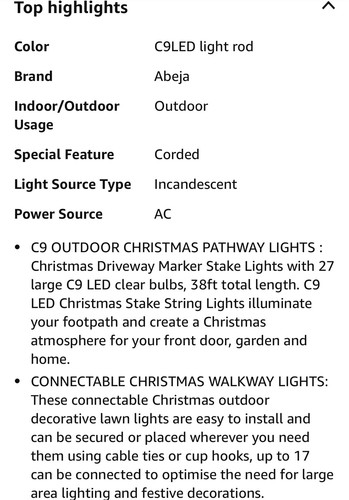 Abeja Christmas Pathway Lights Outdoor, 38’ 25 Pieces C9 Christmas Pathway Light - 第 6/12 張圖片