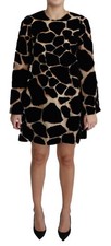 Dolce & Gabbana Black Giraffe Print Shift Mini Women's Dress