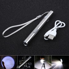 Portable Flashlight LED Lamp Light Pen Pencil Rechargeable Stainless Steel New