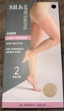 Silk Impressions  2 Pair Womens Pantyhose Beige 20 Denier Sheer  3XL