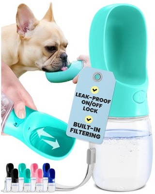Dog Water Bottle Dispenser - 12 oz Blue - Leak-Proof Lock & -Hand Operation -...