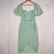 ASTR The Label Dress Women's Medium Green Floral Lined Square Neck Puff Sleeve