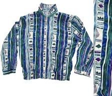 Vtg Teddi Womens Full Zip Bomber Jacket Abstract Geometric Womens Large Bold 90s