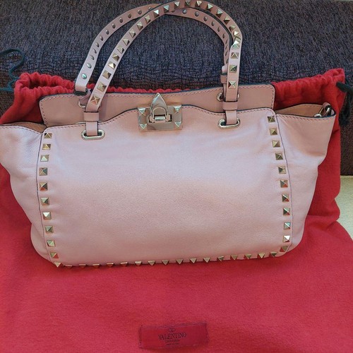 VALENTINO Leather Studded Shoulder Bag Pink Soft Handle Elegant Used From Japan