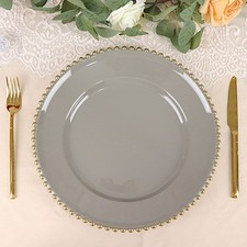 24 CHARCOAL GRAY GOLD 12" Round Beaded Rim Charger Plates Wedding Party Supplies