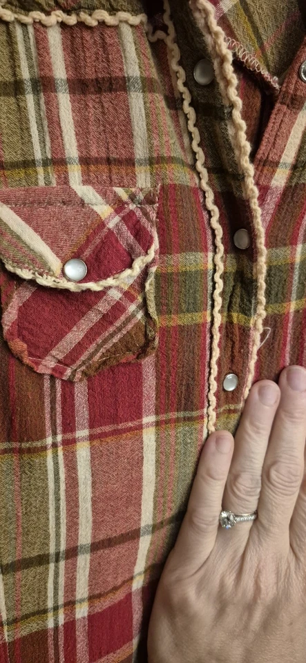 Younique XL Western Plaid Tunic Pearl Snaps Long Tunic No Belt Red Brown EUC - Изображение 2 из 4