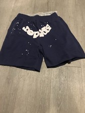 sp5der Navy Fleece Sweat Shorts Star Graphic ...