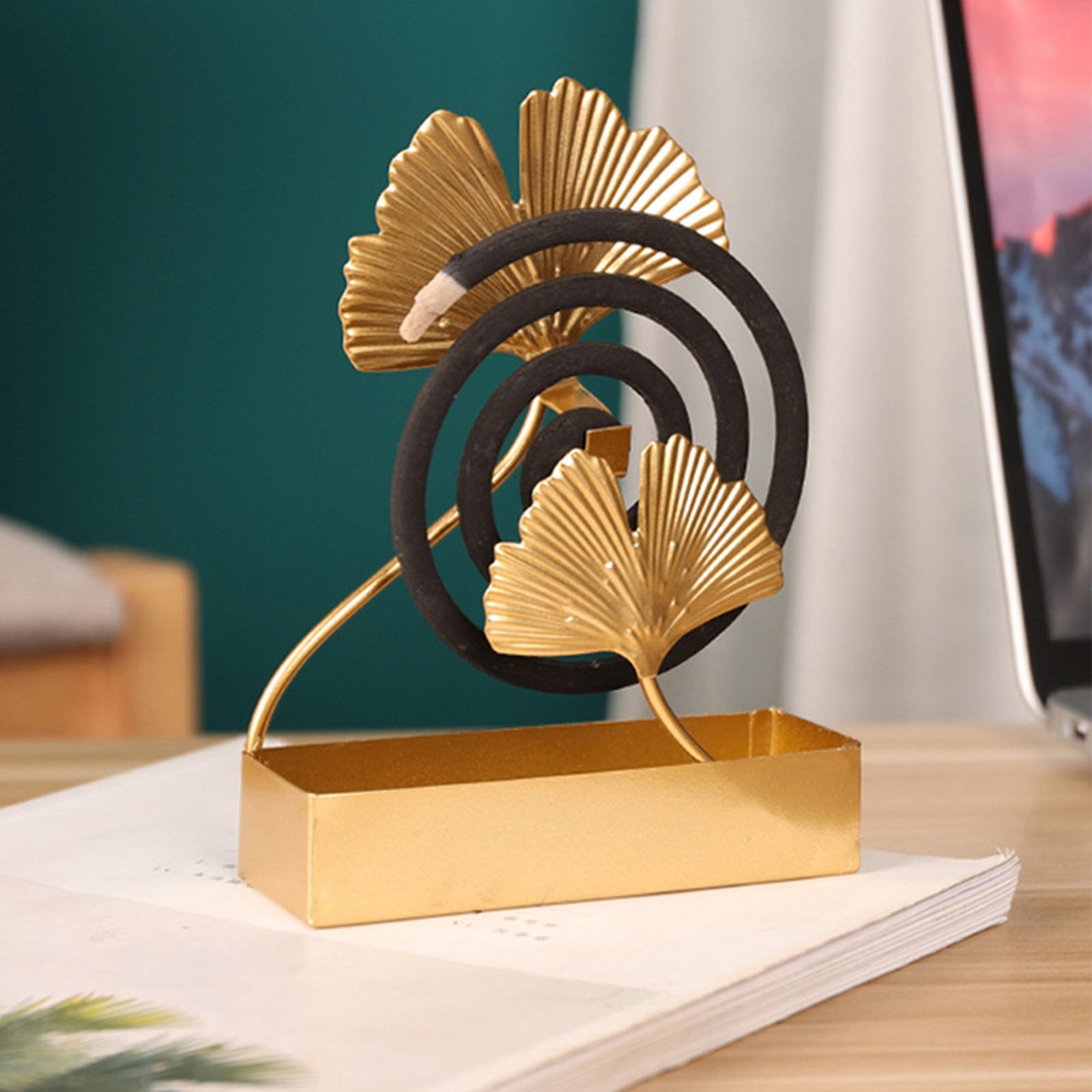 Double Ginkgo Leaf Shape Coil Burner Holder Vintage Iron Fireproof Coil Incen