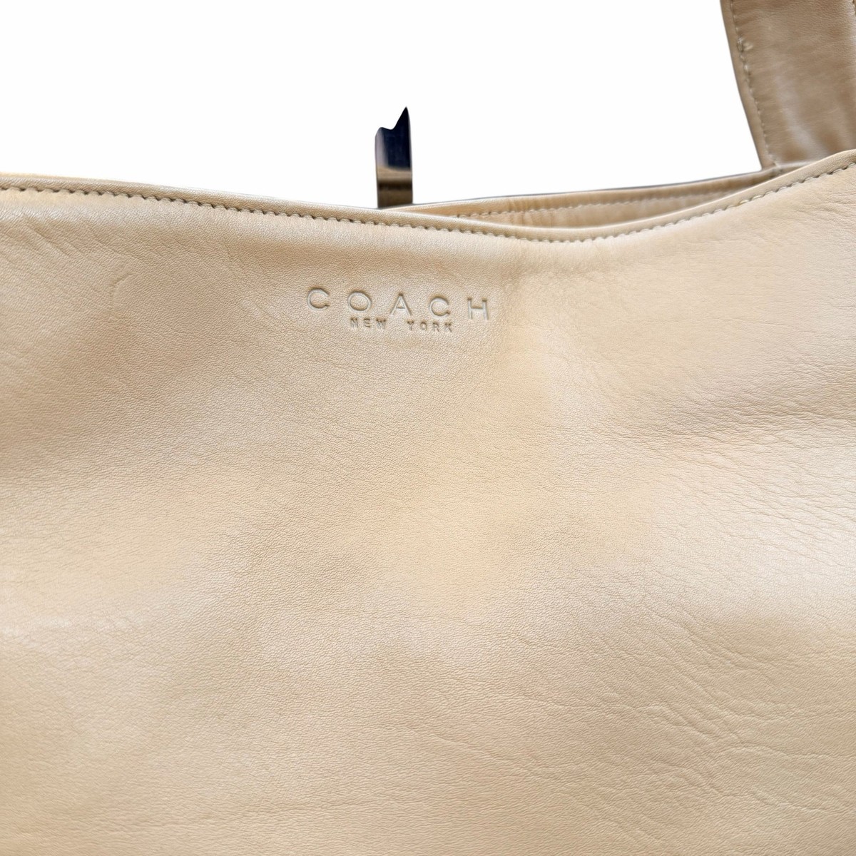 Vintage Coach Glove-Tanned Leather Large Tote Bag Beige Tan