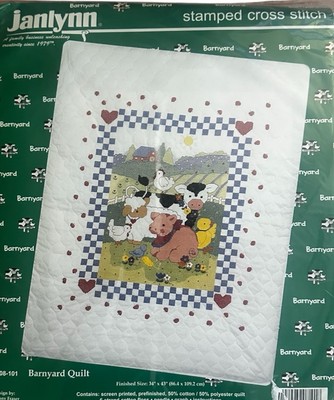 Vintage Janlynn Barnyard Friends Stamped Cross Stitch Baby Quilt Kit ...