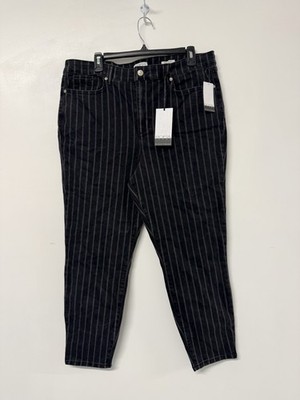 New Sofia Vergara Rosa High-Rise Curvy Skinny Ankle Black Striped Jeans Size 18