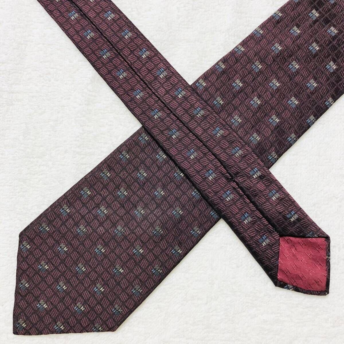 HERMES Tie H Pattern Check Allover Pattern 100 Si… - image 5