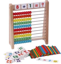 Wooden Abacus for Kids - 100 Counting Sticks and Number Toys Cards 1-100, Edu...