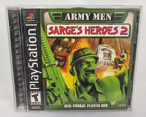 Army Men Sarge's Heroes 2 PS1 PlayStation 1 + Registration Card 3DO Black Label