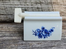 Vtg Indispensable Dispenser for Toothpaste White Glazed Porcelain Blue Flowers