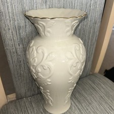 Lenox Embossed Floral Vase 10โ Gold Trim Scalloped Rim Made in USA