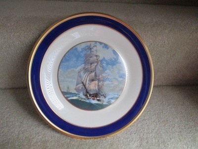 Vintage Lenox Special Dinner Plate Clipper Ship Cobalt Border 24K Gold Gilt Trim
