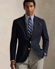 Vintage Chaps Ralph Lauren Navy Wool Sport Coat Gold Buttons Preppy