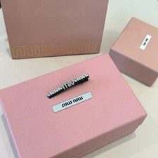 Miu Miu Crystals Logo Hairpin Black Glossy Accessory Official
