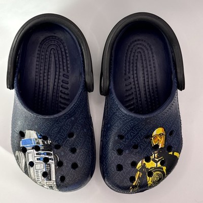 CROCS Toddler Star Wars R2D2 C3PO Navy Water Shoe Sling Back Slip On Clog Sz 6-7