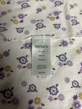 Carters Receiving Blanket White Purple Flowers Cotton Flannel