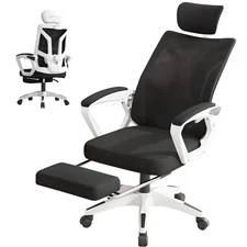 SOULART Mesh Office Chair Adjustable Lumbar, Headrest & Footrest??White