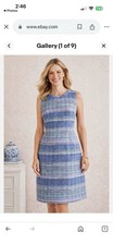 Talbots Women's Sleeveless Blue Striped  Tweed Sheath Dress 14w NWOT