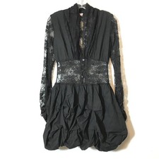 Y2K Vtg Sheer Floral Lace Long Sleeve Deep V Neck Witchy Whimsigoth Mini Dress M