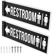 2 Pcs Double Sided Metal Restroom Sign 12 x 4 Inch Black Aluminum Bathroom Sign
